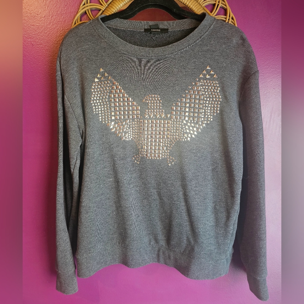 Forever 21 Gray Studded Eagle Sweatshirt